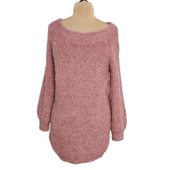 Snails & Cinnamon Cozy Pink Women's Eyelash Tunic Sweater Large Boat Neck - Picture 1 of 13